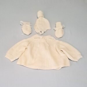Vestitino bianco lana con babucce e cappellino