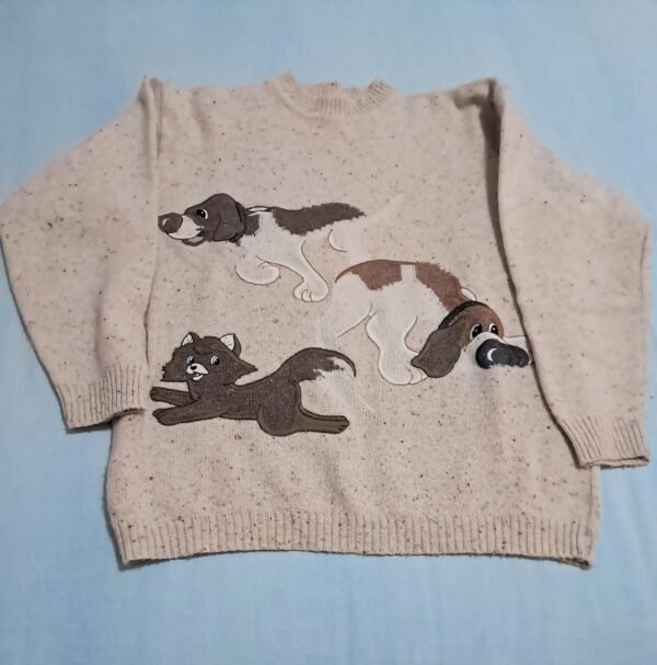 Maglione beige con cagnolini e gatto